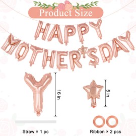 Happy Mother's Day Balloons, Mother's Day Letter Balloons Banner, Mothers Day Decorations for Party, Happy Mothers Day Backdrop for Mother's Day Themed Party Supplies (Mothers Day-Rose Gold)