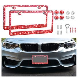 Piburth Bling Marco de matrícula de coche, cubierta de matrícula de acero inoxidable con diamantes de imitación brillantes, universal para la mayoría de los coches, SUV, vehículos con juego de