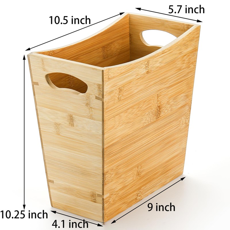 TOPZEA Bamboo Waste Basket, Rectangular Narrow Trash Can with Handle
