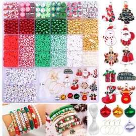 BBita Kit de 3680 piezas de cuentas de arcilla polimérica de Navidad con adornos para hacer pulseras, árbol de Navidad, muñeco de nieve, Papá Noel, copos de nieve, campanas, calcetines, alce, amistad