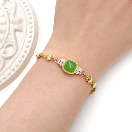 Onress Love Heart Chain Link Bracelet for Women with Dainty Resin SQUARE CHINESE BLESSING Charms, Gold Plated Stainless Steel CHRISTMAS NEW YEAR Party Birthday Lover Jewelry Gift Y4379 (green)