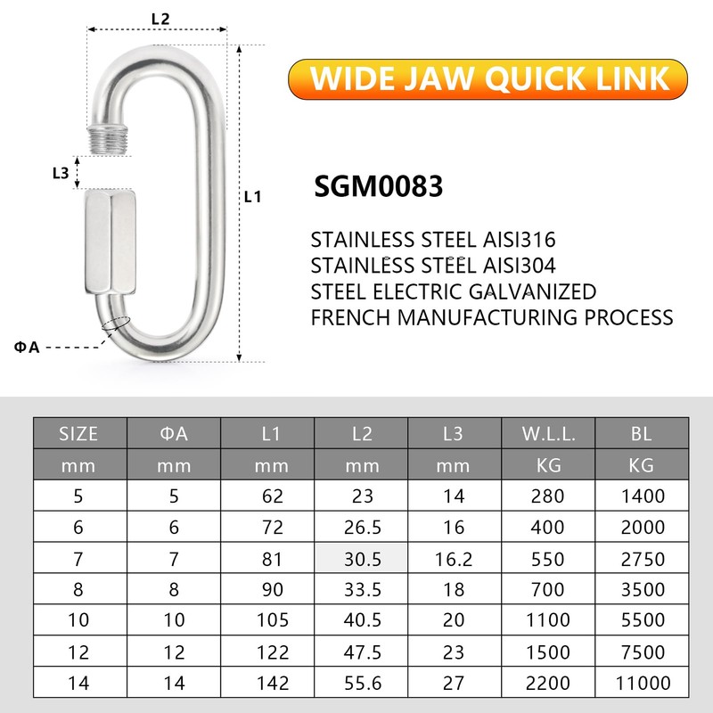 sprookber Stainless Steel Chain Quick Links - 304 Stainless Stee