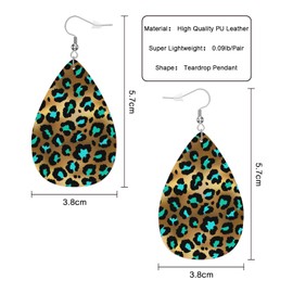 Vosach Leopard Print Leather Teardrop Earrings Luxury Gold Blue Cheetah Skin Spot Fur Animals Print Faux Leather Water Drop Earrings Jewelry For Women Friends Wedding