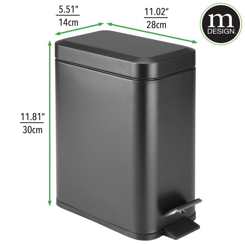mDesign Small Modern 1.3 Gallon Rectangle Metal Lidded Step Trash