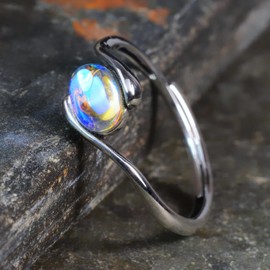 NicoWerk Ring Silber 925 Damen - Verstellbarer Silberring Damen 925 Silber, Ring mit ovalem schillerndem Stein Glänzend Elegant Bunt Offen SRI1116