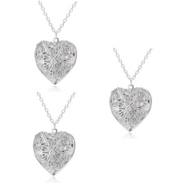 TEHAUX 3pcs Heart Shape Photo Frame Necklace Alloy Jewelry for Women Valentines Day Present