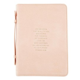 Faithworks Bible Covers for Women - Faux Suede Cover with Carry Handle and Zipper Closure, 7" x 10", Peach - Romans 8:28