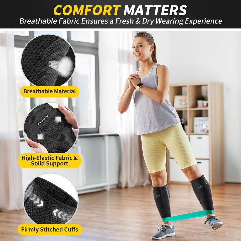 CAMBIVO Calf Compression Sleeves with Side Stabilizers for Men &
