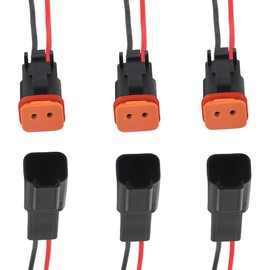 14 AWG 2-Pin DT Waterproof Electrical Connector Set - Male & Female Automotive Wire Connectors for Car, Truck, Boat, Motorcycle - 3-Pack Waterproof Harness Pigtail