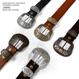 BS040-S5521 Floral Engraved Western Fashion Style Full Grain Leather Belt 1-1/2" (38mm) Wide - Antique (Black, 46)