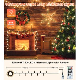 Fairy Lights Plug in Waterproof, 50M 500LED Long Christmas Tree Lights, Christmas Lights Outdoor with Remote/4 Brightness/8 Modes/Timer, Fairy Lights Mains Powered for Bedroom/Party/Xmas Decorations