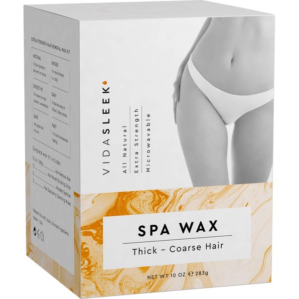 VidaSleek Hair Removal Wax Kit - Extra Strength Hair Removal Wax For Men and Women - Thick to Coarse Hair - 10 Oz