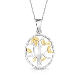 DTPsilver® 925 Sterling Silver, Yellow Gold Plated, Rose Gold Plated or Two-Tone Necklace - Small Tree of Life Pendant - With or without Chain - Width: 1.2 mm - Adjustable Length: 40 to 45 cm,