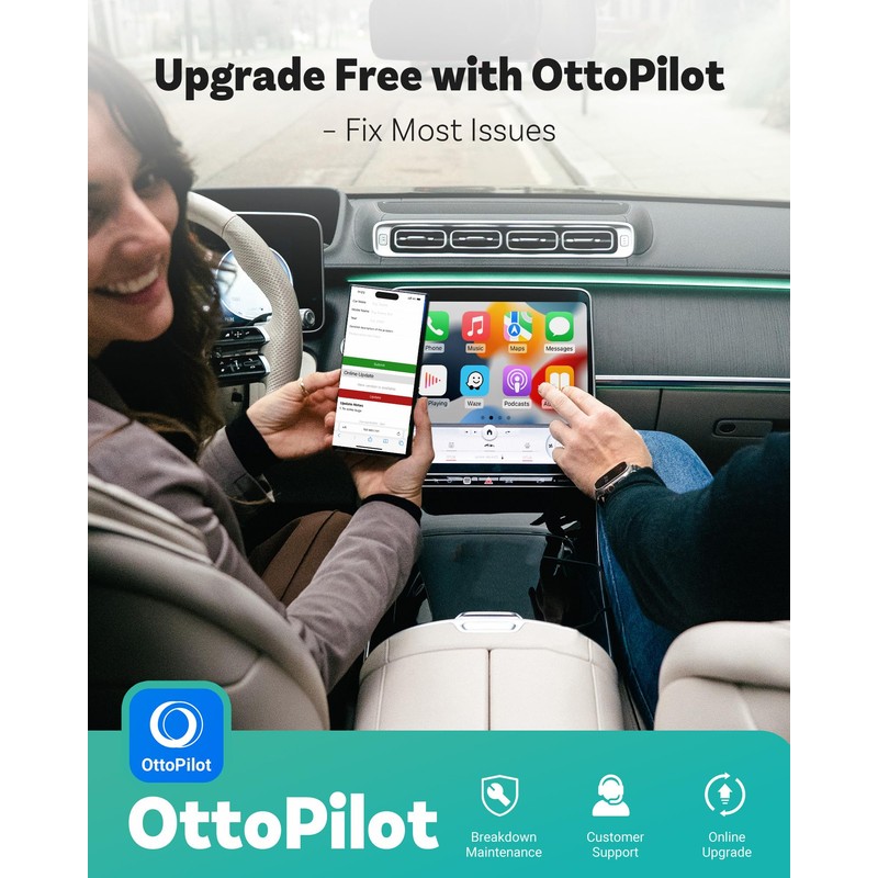 OTTOCAST Mini 2025 2-in-1 Wireless CarPlay/Android Auto Adapter, 5GHz WiFi,