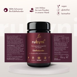 rubyni rubyni? Edelholunder (90 Kapseln) ? 300mg Holunderbeeren Extrakt hochdosiert ? Bio Edelholunder mit 100% ElderCraft? ? Schwarzer Holunder ? Immunsystem st?rken ? 100% Bio & Vegan