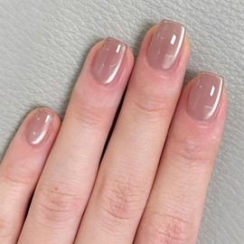 Short Press On Nails Square Fake Nails Glitter Glue On Nails Press Ons Ultra Transparent Nude Color False Nails Glossy Reusable Artificial Full Cover Stick On Nail For Women Girls