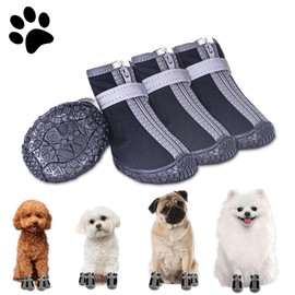 Dog Shoes, Paw Protection, Pack of 4 Breathable Dog Boots with Reflective Velcro Fastening, Dog Shoes, Adjustable Paw Protection Dog for Small, Medium, Large Dogs (Black, Waterproof, 3)
