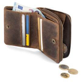 Berliner Bags Sara Ladies Small Leather Wallet with TUV Approved RFID Protection + Gift Box, Walnut, Vintage