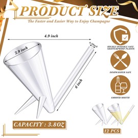 Gerrii 12 Pcs Champagne Shooter Champagne Glasses with Stand Reusable Champagne Shooter Unbreakable Acrylic Champagne Flute Shooter for Bachelorette Party Gifts (Clear)