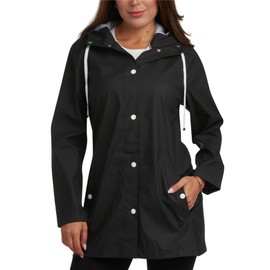 Big Chill Womens Rain Coat - Lightweight Water Resistant Womens Rain Jacket with Hood - Windbreaker Anorak Jackets for Women, Size Large, Black
