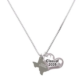 Delight Jewelry Stainless Steel Texas Strong - Silvertone Class of 2026 Heart Necklace, 17.5+2"