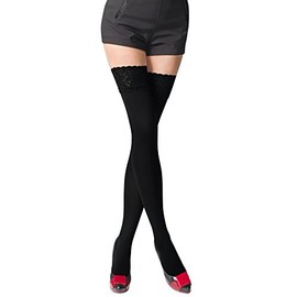 Romartex Warm 80 Denier Microfibre Lace Hold-up Stockings, Opaque - 5 (XL)