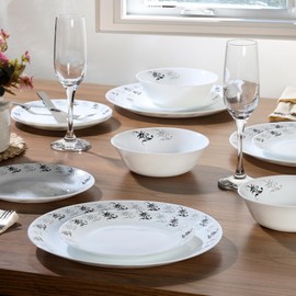 Cello Regal Collection 18 pc Dinnerware Set, Service for 6, Chip & Scratch Resistant, Lightweight Round Plates and Bowls Set, Microwave & Dishwasher safe, Opalware Dinner Set, Black Magic