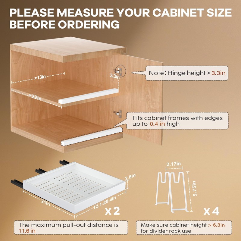 Seinloes 2 Pack Pull out Cabinet Organizer 21"Deep With Raising