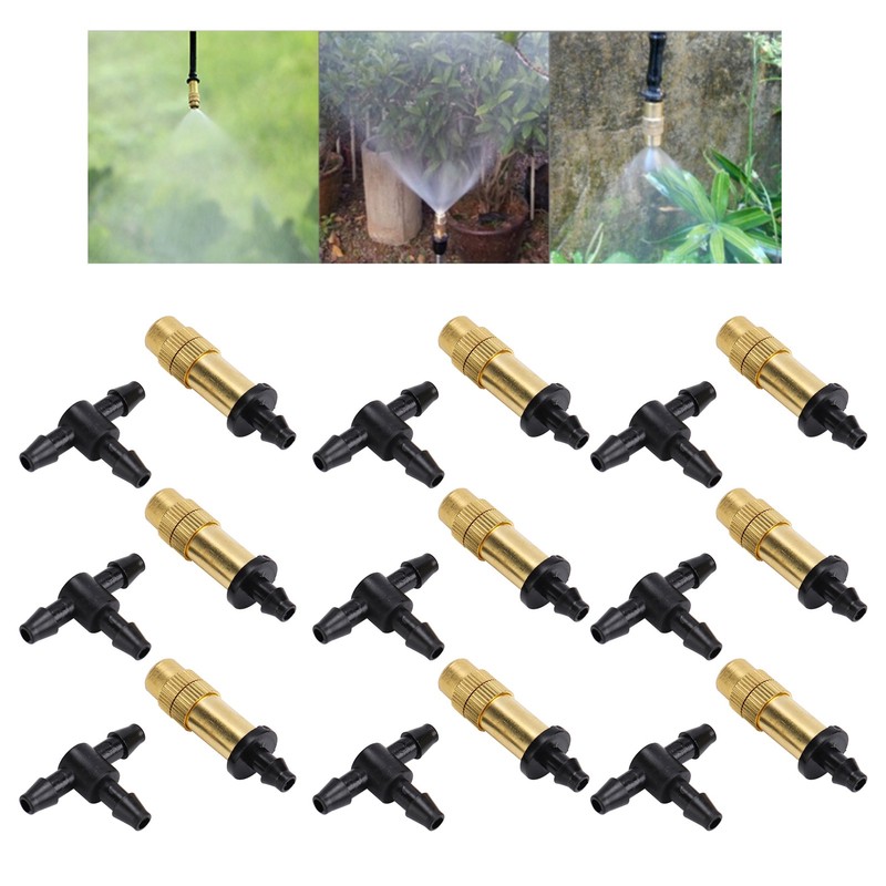 30Pcs Adjustable Copper Atomizing Nozzles with Tee Connectors Garden Cooling