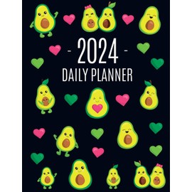 Avocado Daily Planner 2024: Funny & Healthy Fruit Organizer: January-December (12 Months) | Cute Green Berry Year Scheduler with Pretty Pink Hearts