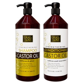 Dead Sea Collection Shampoo and Conditioner Set for Strengthening and Volume - Pure Dead Sea Minerals and Castor Oil – Professional Hair Care - Repair and Shine - Pack of 2 (33.8 & 30.6 Fl. Oz)