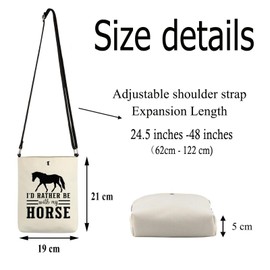 FUSTMW Horse Crossbody Bag Gifts for Horse Lovers I'd Rather Be with My Horse Small Bucket Bag Purse with Shoulder Strap, Horse Body Bag