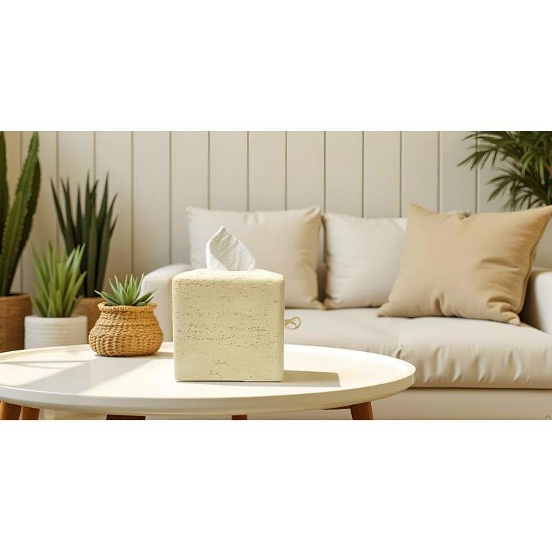 Huitony Marble Tissue Box Cover Square Decorative Stone Klenex Box
