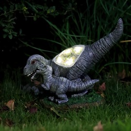Garden Statue Dinosaur,Solar Dinosaur Decor for Outdoor,Resin Dinosaur Figurine with Solar Light for Patio,Balcony,Yard,Lawn Ornament,Perfect Garden Gift