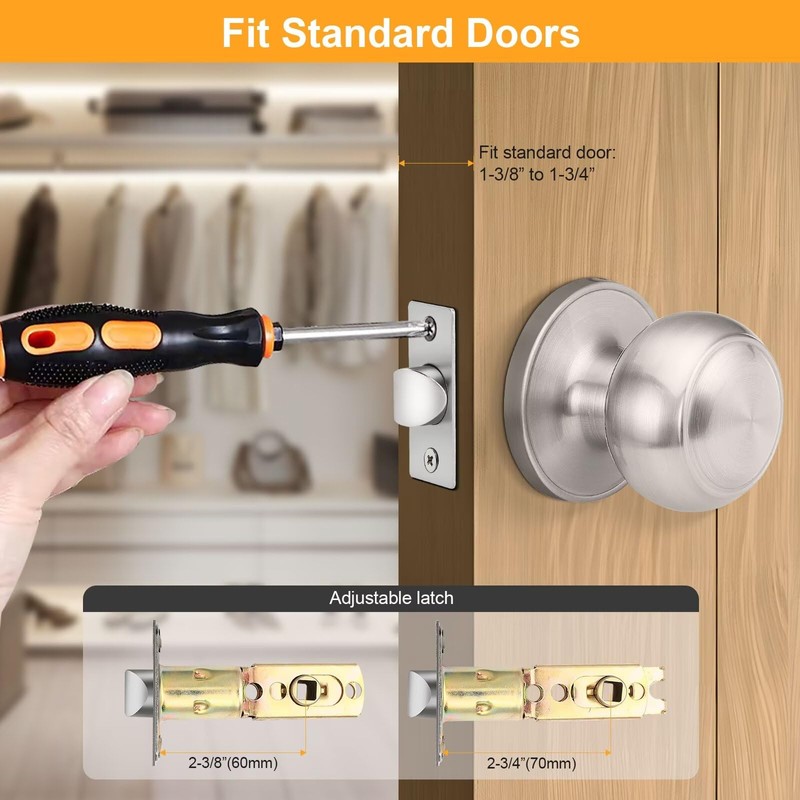 Gobrico 2 Pack Door Knobs,Brushed Nickel Passage Ball Door Lock