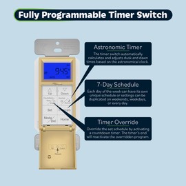 TOPGREENER Digital Astronomic Timer Switch, 7-Day Programmable Sunrise Sunset Timer for Lights, Fans, & Motors, Single-Pole or 3-Way, Neutral Wire Required, UL Listed, TGT01-HN-GD, Gold