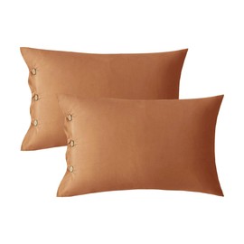 JELLYMONI Pillowcases Standard Set of 2 Cotton Button Pillow Covers 20×26in Caramel Bed Pillow Cases 100% Washed Cotton Soft Breathable (Pillows are not Included)