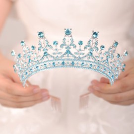 JWICOS Princess Tiara and Crown for Women Wedding Headband Crown with Comb for Brides and Bridesmaid Crystal Rhinestone Hair Accessories for Birthday Party Prom (Blue)