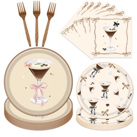 Gameza Espresso Martini Birthday Decor - 96PCS A Tiny Bit Older Paper Plates and Napkins, Disposable Tableware Decoration Espresso Martini Bar Themed Forks Supplies, Serve 24