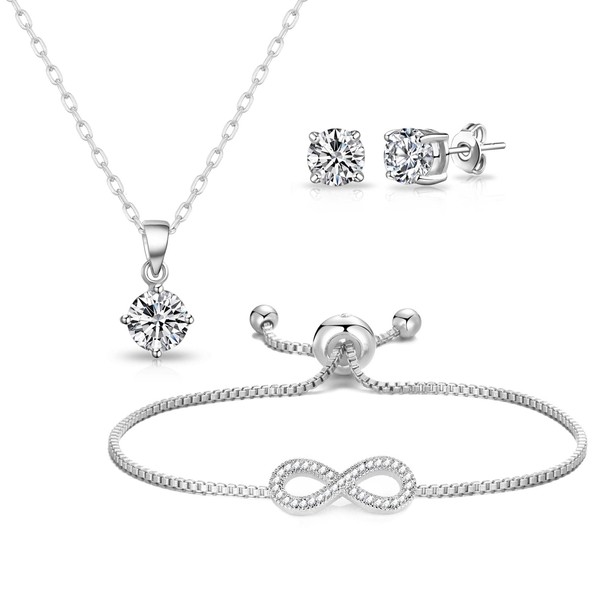 Philip Jones Silver Plated Infinity Friendship Set Created with Zircondia®