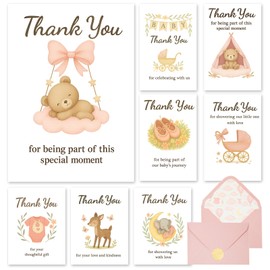 C2U Baby Shower Thank You Cards for Girl - 48 Pack with Envelopes & Gold Stickers,Baby Shower Greeting Cards Bulk for Newborn Party