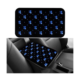 Zpana Car Center Console Cover, Waterproof Leather Bow Ribbon Vehicle Arm Rest Pad, Comfortable Automotive Interior Seat Box Armrest Protection Cushion Accessories, Universal Fit (Blue)