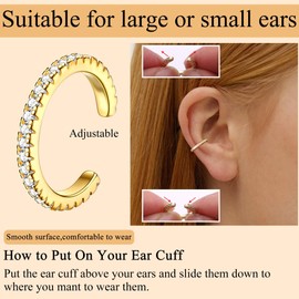 Kakonia 3Pcs Ear Cuff Earrings for Women Non Piercing14K Gold Plated Ear Cuffs Clip on Cartilage Earrings Adjustable Fake Earrings Lightweight-AG