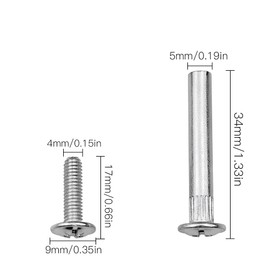 aupawdy 15 Pieces Metal Connecting Screws Bolts M5 Abinet Connectors Door Handle Screws with Connecting Bolts Sleeves Nickel Plated Screw for Furniture Frames Hardware Cupboard Silver