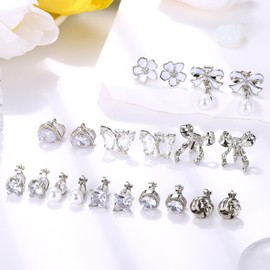MILACOLATO 10 Pairs Clip Earrings Set for Women and Girls, Gold and Silver Clip-On Earrings without Pierced Ears with Cubic Zirconia Beads and Flower Designs Hypoallergenic Earrings