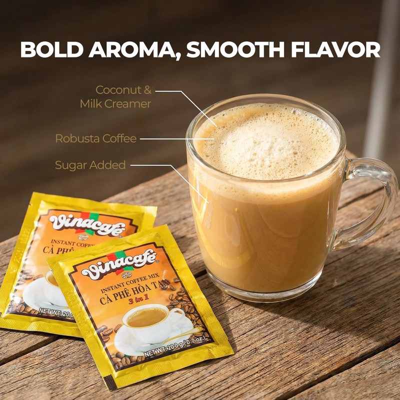 Vinacafe Instant Coffee Packets 3 in 1 Authentic Vietnamese Taste,