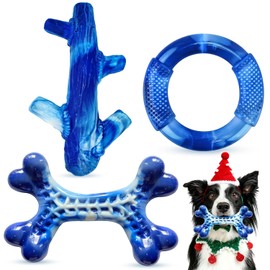 Furdog Indestructible Dog Toys for Aggressive Chewers 3 Pack, Tough Dog Toys for Large Dogs Chew Toys Keep Them Busy, Bacon Flavor, Blue