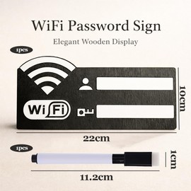 1 PCS Cartello WiFi in Legno con Pennarello, 22x10 cm, Targhetta per Password da Appendere o da Tavolo per Casa, Ufficio, Ristorante, Hotel(Nero)