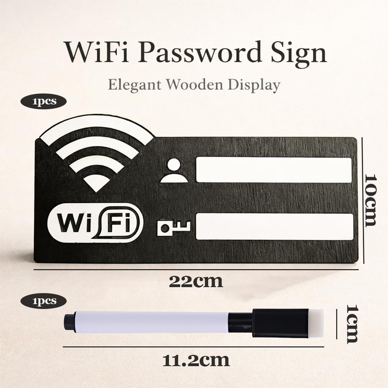 1 PCS Cartello WiFi in Legno con Pennarello, 22x10 cm,