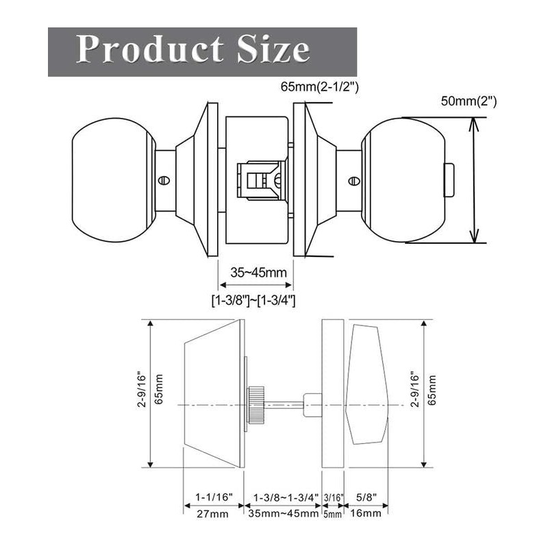 Probrico Polished Brass Keyed Entry Door Knob and Single Cylinder